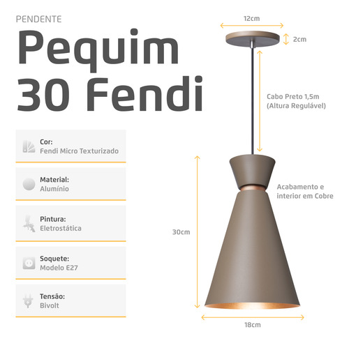 Kit 4 Pendente Lustre Luminária Pequim Fendi 30cm Cor Marrom