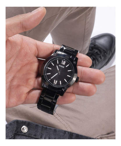 Reloj Para Hombre Guess Crescent De 44 Mm, Correa Negra, Esfera Negra