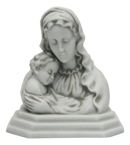 Imagem Busto Nossa Senhora Menino Jesus Mármore 17cm Madona