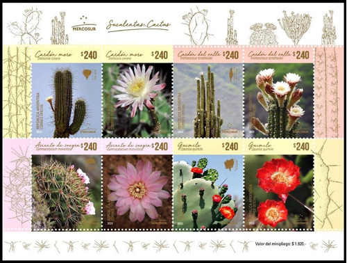 Lote3492 Argentina Hoja Block Cactus Suculentas 2023 Mint