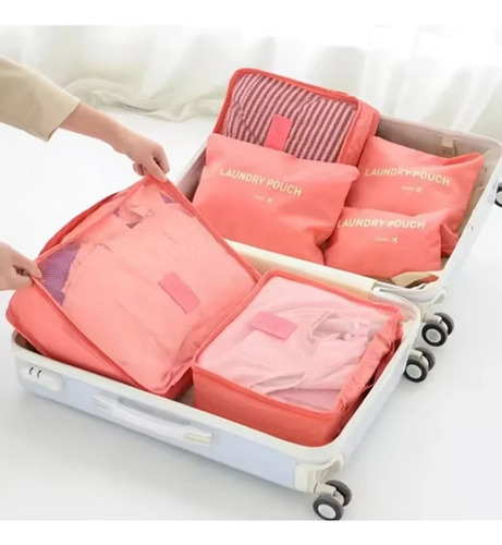 Set Viaje Bolsos 6 Organizadores Maleta Valija Color Bordó Bordó