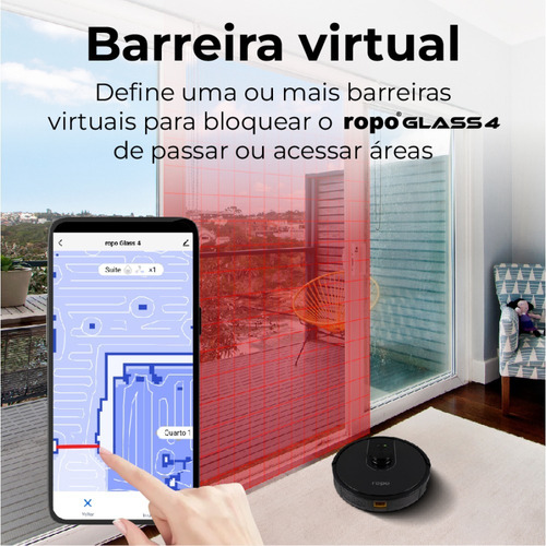 Combo Robô Aspirador Ropo Glass 4 + Refil Cor Preto 127/220V
