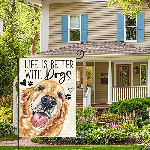 La Vida Es Mejor Perros - Bandera De Jardín Mascotas D...