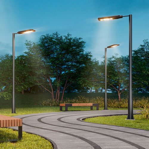 Luminaria Led Poste Detroit Solare 6500k 100w Ip65 - Avant Preto Branco-frio