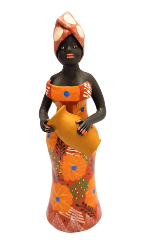 Estátua Mulher Negra À Passeio Escultura Cerâmica Caruaru