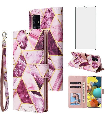 Funda Tipo Billetera Para Galaxy A31 (diseno Marmol Viole...