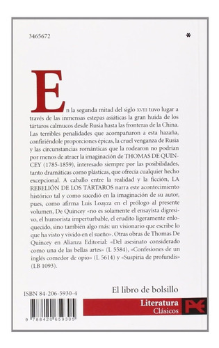 La Rebelión De Los Tártaros: Sin Datos, De Thomas De Quincey. Serie Sin Datos, Vol. 0. Editorial Alianza, Tapa Blanda, Edición Sin Datos En Español, 2005