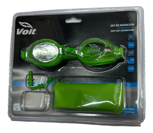 Set De Natacion Voit Adventure Verde Goggles Gorra Y Tapones