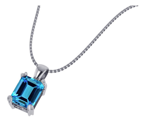 Imagem 3 de 7 de Colar Prata 925 Retangular Azul Topázio Natural - Exclusivo