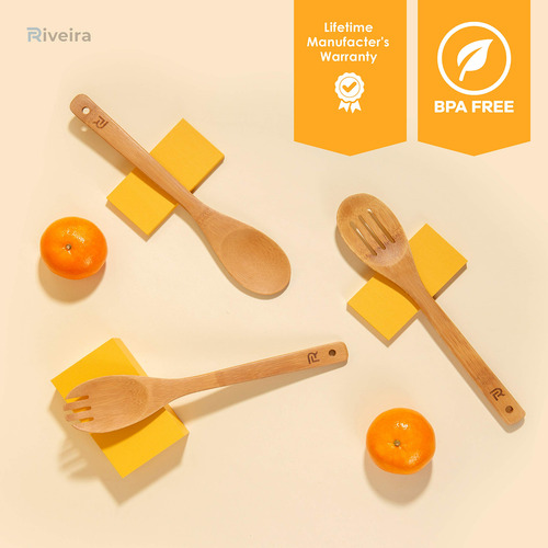 Set 6 Utensilios De Cocina De Bambú Antiadherentes
