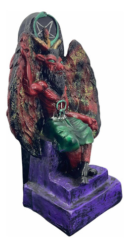 Estatua Baphomet Macho Cabrio En Trono Satanico 37 Cm Rojo