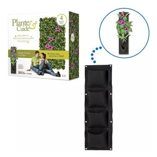 Jardineira Parede Vertical Feltro 4 Nichos Flor Planta Vaso Cor da planta Chumbo