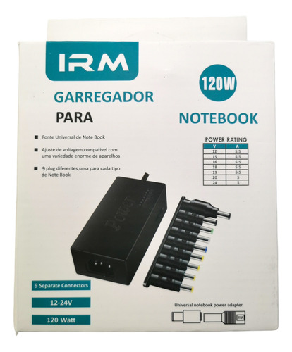 Cargador Universal Notebook 12v-24v 9 Conectores Irm 01101