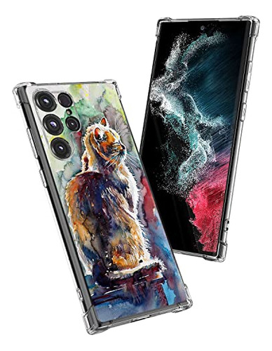 Funda Para Galaxy S22 Ultra Cute Cat Painting Acabado Suave