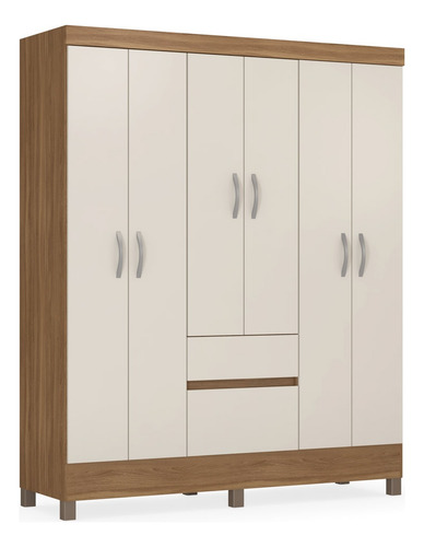 Guarda Roupa Casal 6 Pta 2 Gav Flash Ii D02 Amendola/off Cor Marrom Amarelado