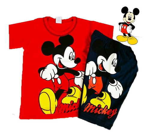 Conjunto Infantil Menino Disney Mickey Camiseta Taman 1 Ao 7