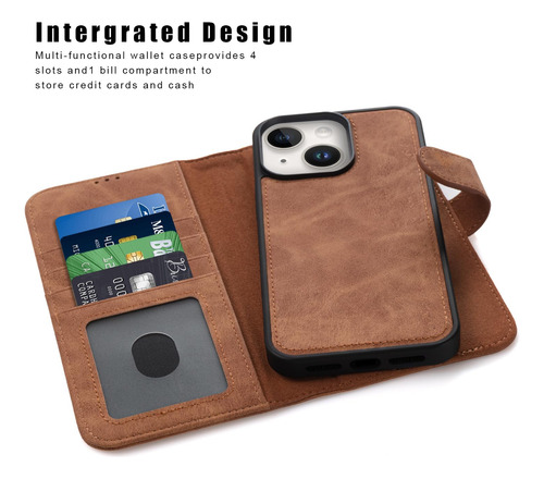 Funda Para iPhone 15 Plus Cartera Desmontable Color Marron