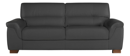 Sillon Sofa Living 3 Cuerpos 100% Cuero Patas De Madera Color Gris Diseño De La Tela Liso