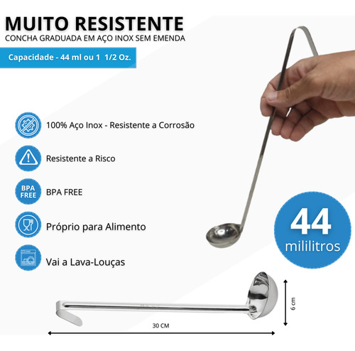 Concha Com Medida 44 Ml Em Aço Inox Profissional De Cozinha