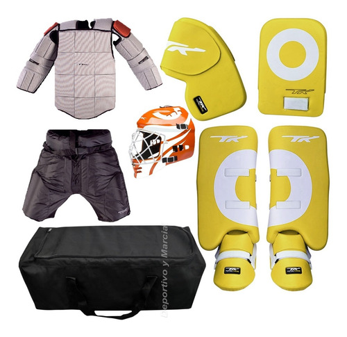 Set Arquero Tk Hockey Pads Guantes Bermudas + Casco Arquera