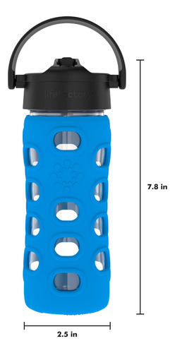 Botella De Agua De Vidrio 354 Ml Tapa Popote Giratorio Azul