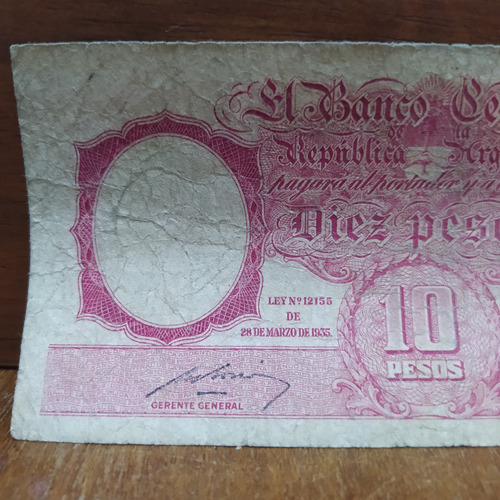 Antiguo Billete 10 Pesos Moneda Nacional 1950 Bott 1940