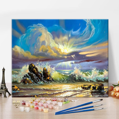 Kit De Pintura De Olas De Mar Por Números Para Adultos, Pint