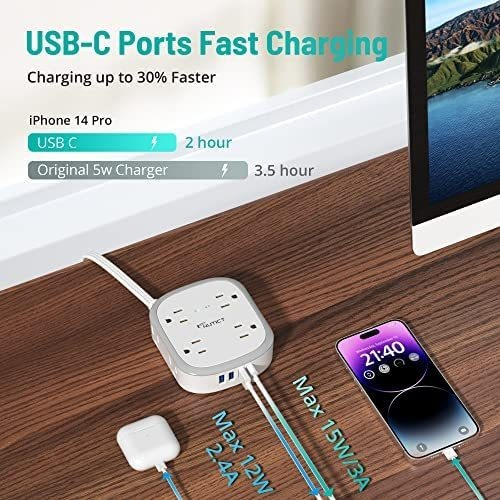 Enchufe Inteligente Marca Nutict/8 Tomas/4 Usb/white