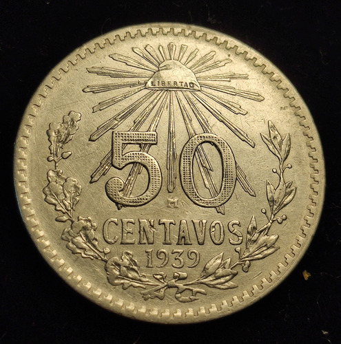 Moneda 50 Centavos 1939 Resplandor, Plata Ley .720