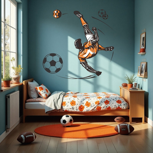Vinilo Infantil Fútbol Pelotas Jugador Niño Decoración Pared