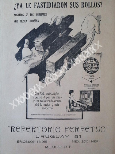 Cartel Rollos Para Piano Repertorio Perpetuo 1926. 145