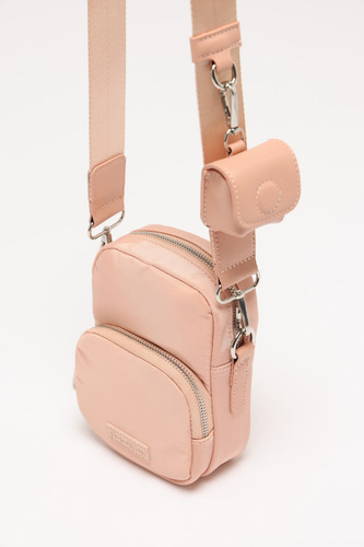 Cartera Mini De Nylon Reciclado Mujer Portsaid Acabado de los herrajes Plateado Color Rosa Correa de hombro Rosa Diseño de la tela Liso