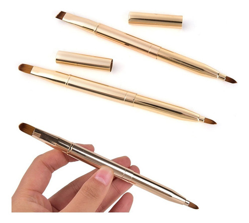 2 Pz Brochas 2 En 1 Maquillaje Con Tapa Portátil Doradas