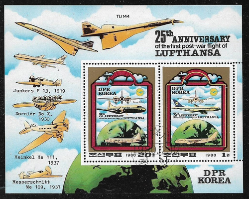 Serie 2 Estampillas Mint En H Block Tema Lufthansa Año 1980