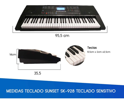 Imagen 3 de 10 de Teclado Órgano 61 Teclas 5 Octavas Atril Soporte Y Fuente