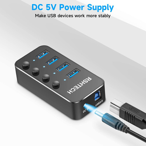Usb 3.0 Hub Rshtech 4 Port Powered Usb 3.0/usb C Hub Upgr...