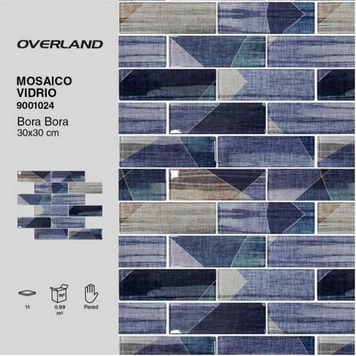 Ov Malla Mosaico Listelos Multicolor Vidrio Azul Claro, Gris