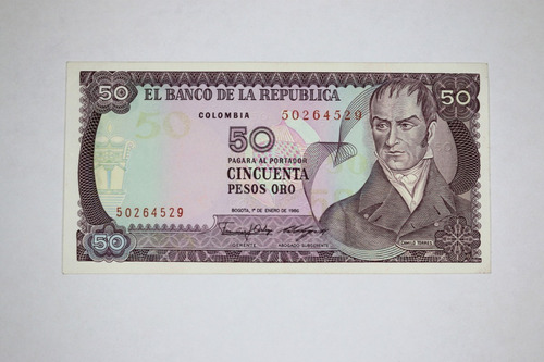 Billete República De Colombia $50 Camilo Torres 