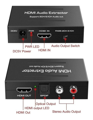 Imagen 4 de 9 de Conversor Extractor De Audio Hdmi A Optico Rca Hdmi + Fuente