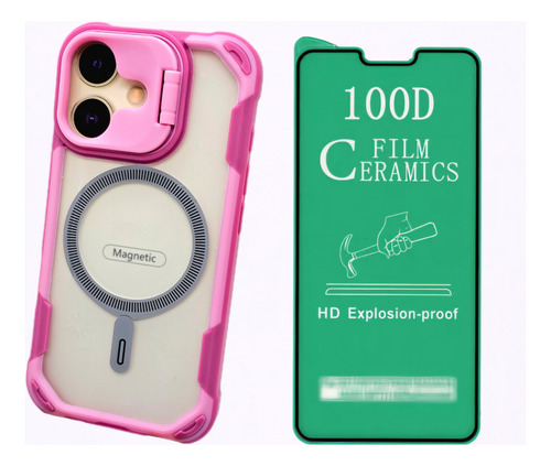 Funda Iphone 16 Pro Max Incluye Protector Pantalla Gb01 Rosa Bracket Case