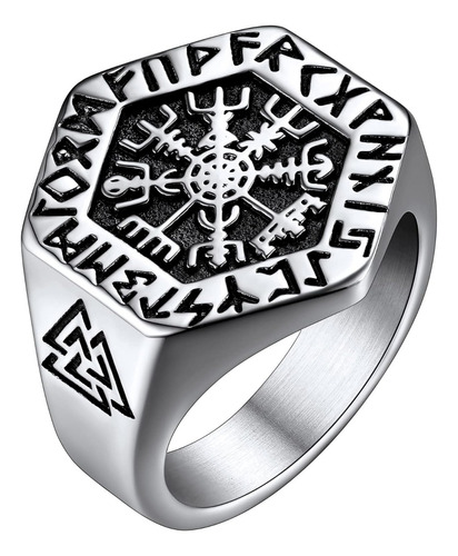 Anillos Viking Runes Con Forma De Brújula Y Valknut De Acero