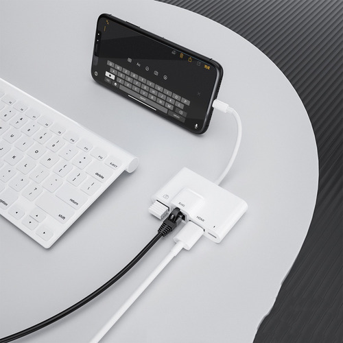 Para Para iPhone Adaptador Otg 4 Em 1 Relâmpago Para Rj45