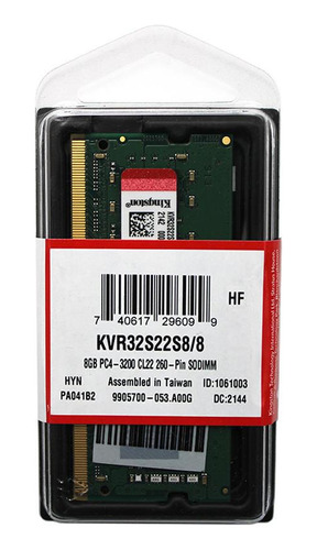 Memória Kingston 8gb 3200mhz Ddr4 Cl22 Para Notebook