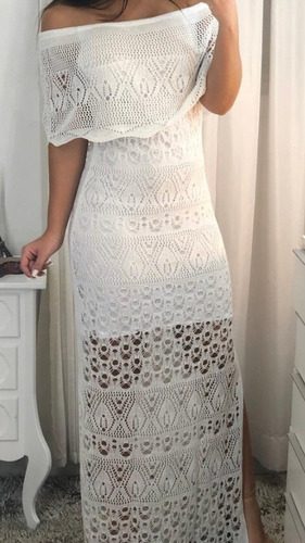 vestido longo de croche branco