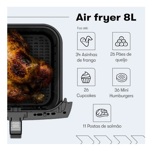 Fritadeira Air Fryer Itatiaia 8 Litros Preta Afita1003 127