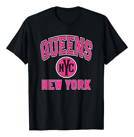Queens New York Nyc Varsity Style Magenta Con Playera Con C