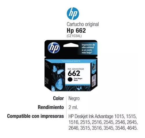 Cartucho Hp 662 Negro O Tricolor X Unid. 1515 2515 2545 3545