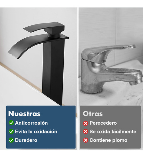Grifo Para Baño En Cascada Acero Inoxidable Monomando Grifo Lavabo Negro Mezcladora Para Lavabo
