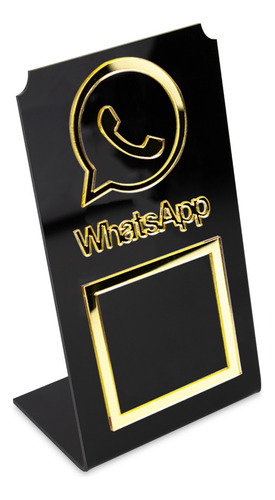 Placa Whatsapp Qr Code Display Acrílico Loja Balcão Preto Cor Preto e dourado