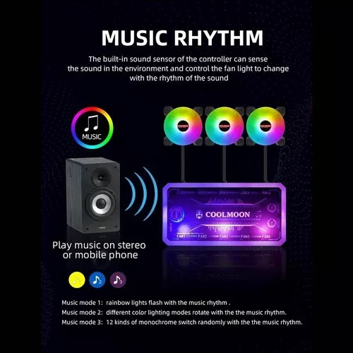 Kit 4 Fans Cooler 6 Pin Rgb 12cm Gabinete Pc Com Controlador
